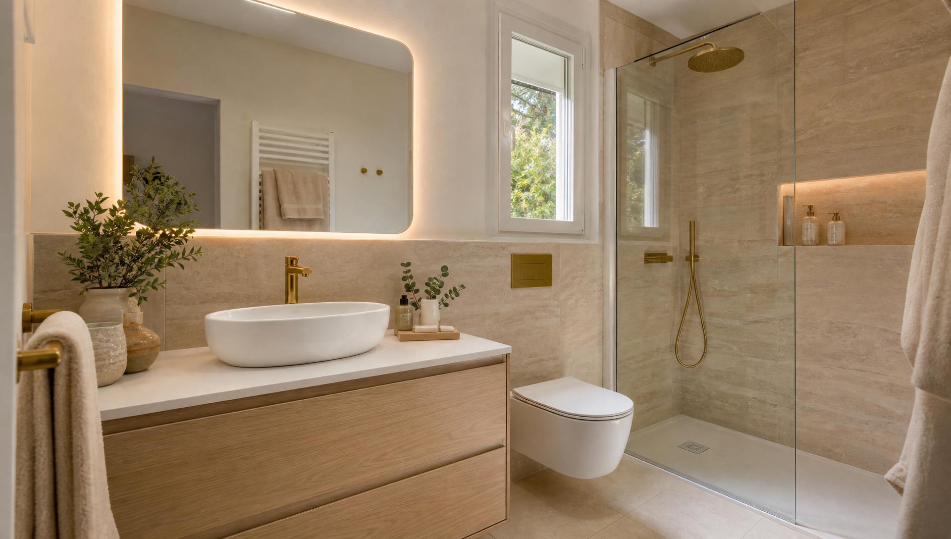 Baño moderno con instalación de fontanería en Bizkaia